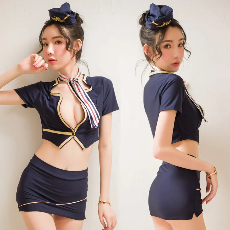 

Top sales US&Europe sexy girls cosplay lingerie airline stewardess package hip dress exotic women uniform temptation