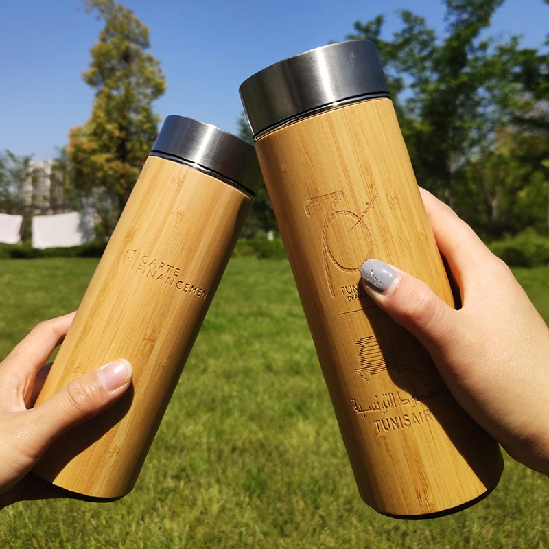 

Customized 350ML Double Wall Bamboo Flask Keep Warm 3D UV Printing Water Bottle Stainless Steel