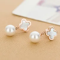 

New fashion stainless steel four leaf clover pearl drop earrings