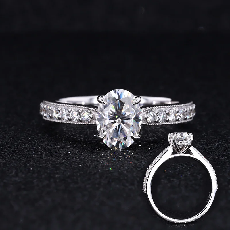 

Hidden Halo Jewelry 14K White gold Brilliant Oval Shaped Moissanite Women's Engagement Rings