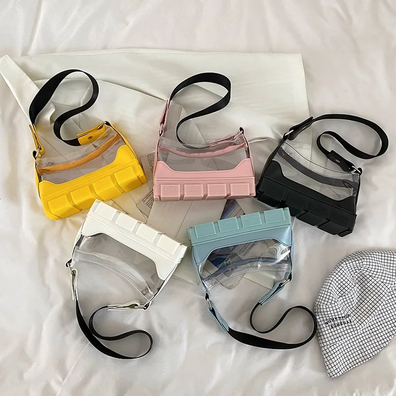

Net red jelly bag 2021 fall new trendy candy color transparent portable messenger bag fashion chain sole underarm handbags, 5 color