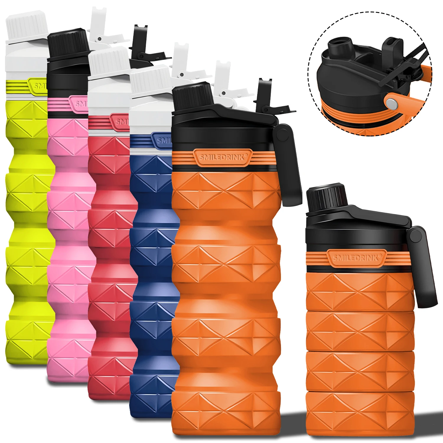 Collapsible Water Bottle 760ml Silicone Foldable Water Bottles Leakproof BPA Free Travel Water Bottles for Camping Hiking