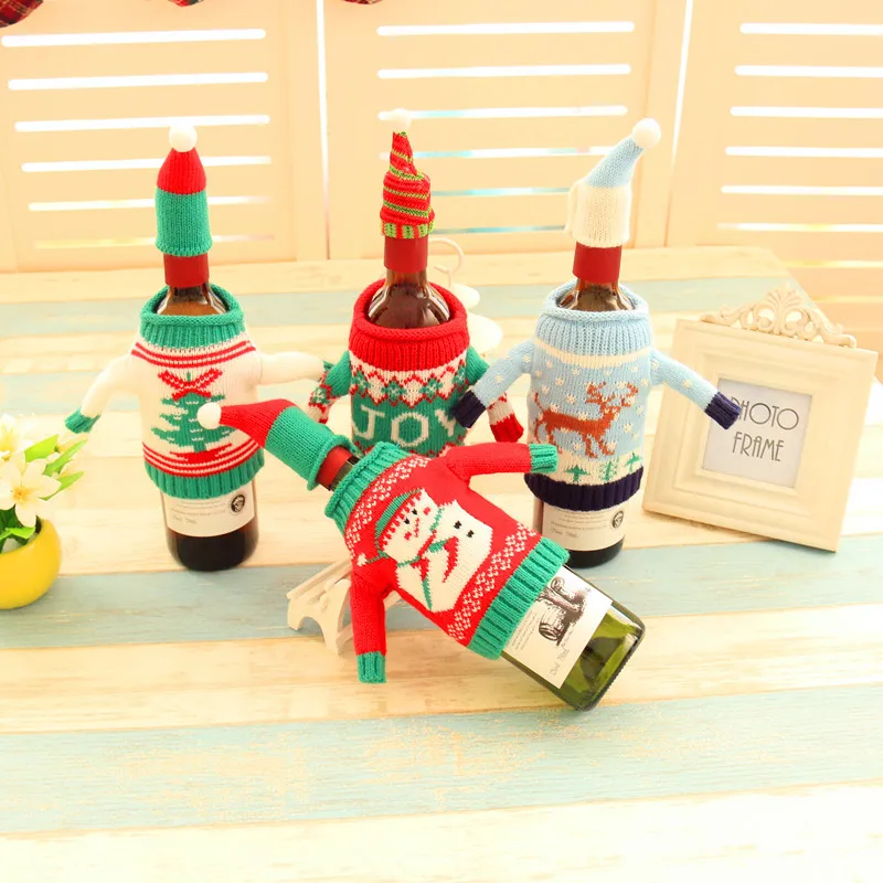 

New Xmas Wine Bag Gift Decor Knitted Christmas Snowman Wine Bottle Cover