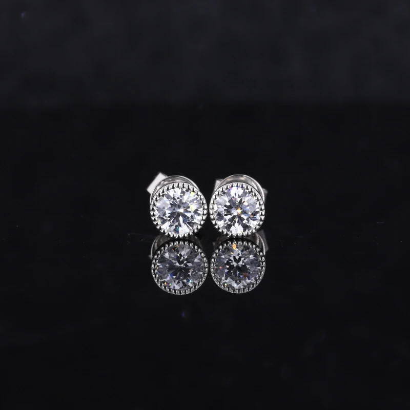 

Starsgem 4mm round brilliant cut bezel setting lab diamond Pt950 gold earrings