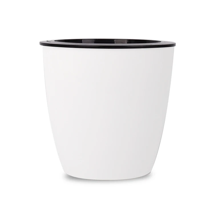 

2021 hot selling modern style white plastic round lazy self watering plant pot, White green blue black