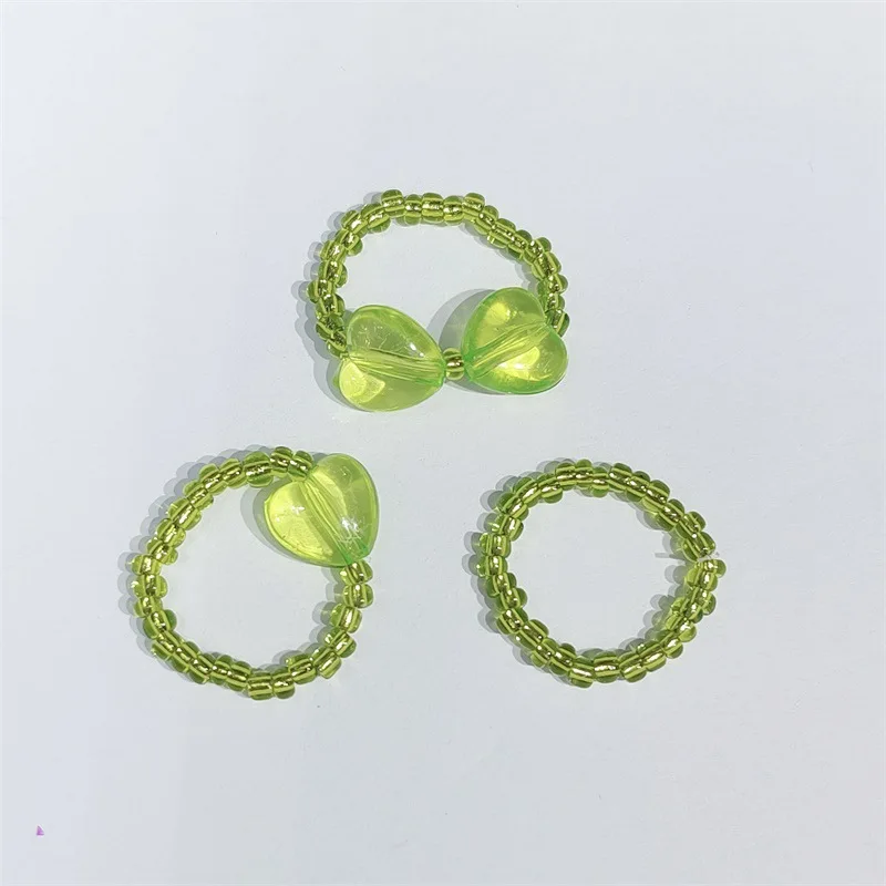 

Wholesale Fashion Resin Heart Ring Bow Rings Handmade Seed Beads Resin Acrylic Ring Jewelry For Girls