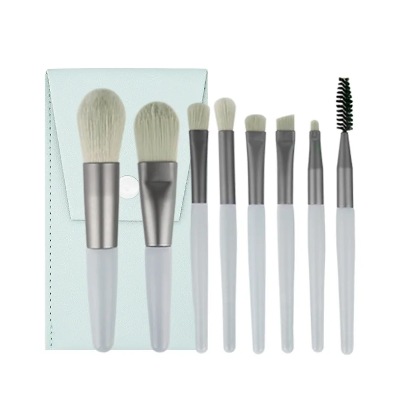 

8PCS Custom made small portable Synthetic hair makeup brushes set mini travel cosmetic brushes kit, Pink, blue, apricot, gray