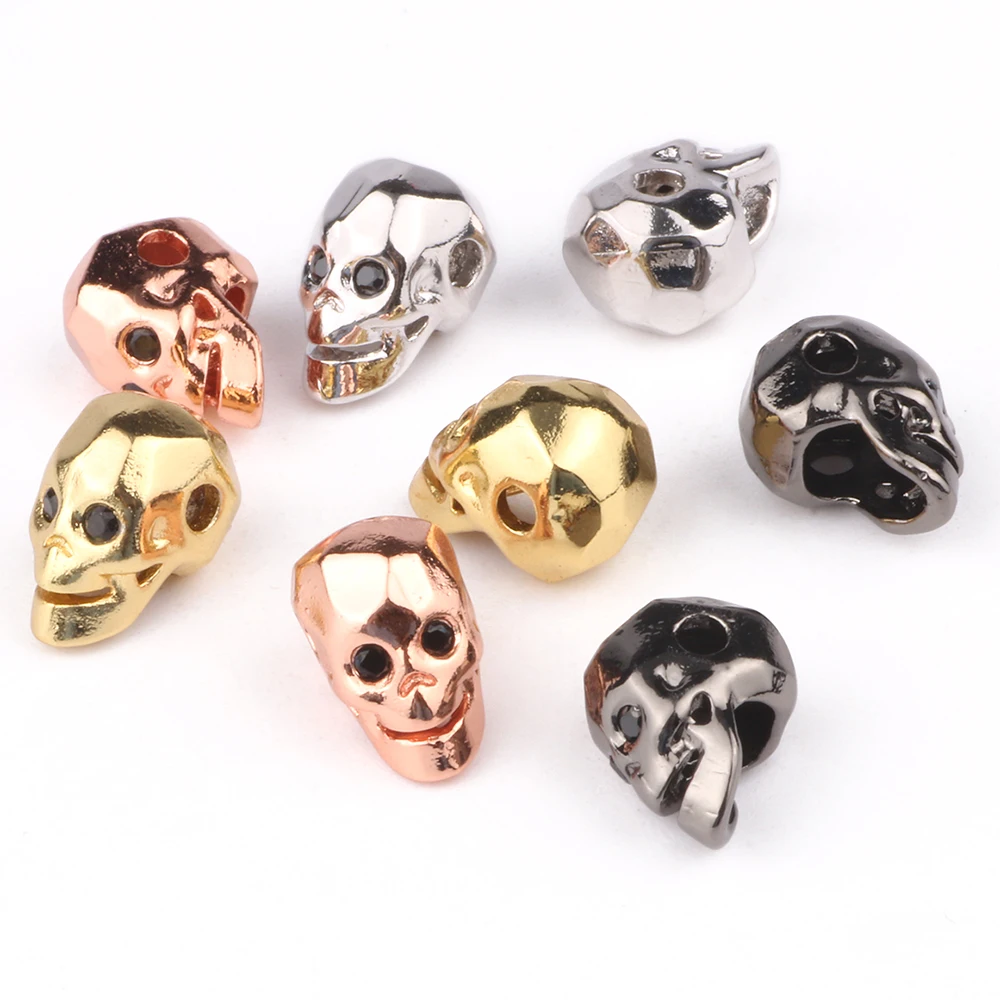 

3pcs/bag 6*11MM Metal CZ Brass Micro Pave Skull Head Cubic Zirconia Spacer Beads For Jewelry Making