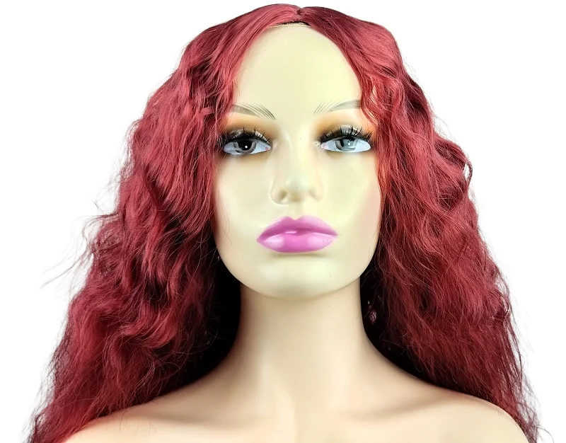 

LW-01WR High Quality Durable Using Woman Full Head Wig Corn Wavy Curly Wig Hair, Black,brown,wine red,customized