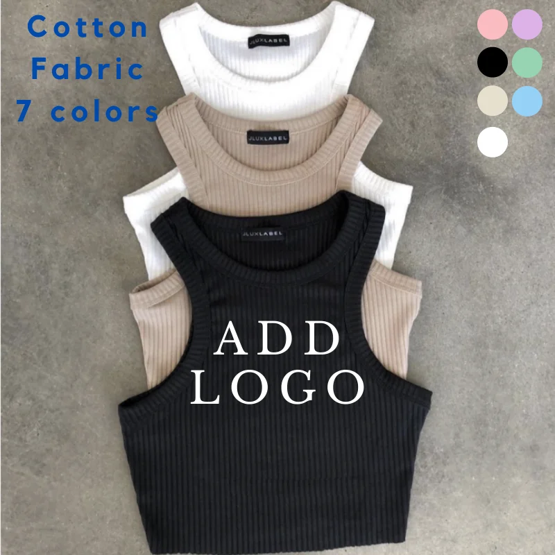 

Ins Trend Womens cotton rib Tops Summer 2022 Solid White womens Short Ribbed Crop Tops Sleeveless casual Women Crop Tank Top, Customized color