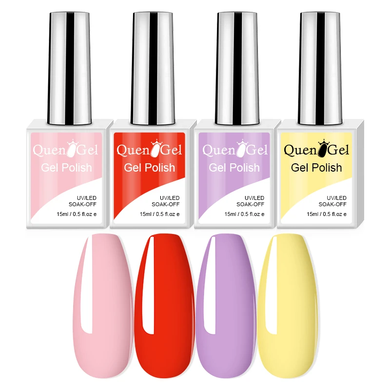 

4 Pcs Color Gel Nail Polish Set 15ml Pink Red Yellow Glitter Soak Off Uv Gel Nails Kit For Nail Salon