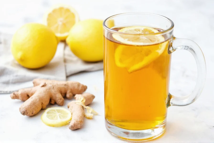 Fresh ingredients for homemade lemon ginger turmeric tea preparation