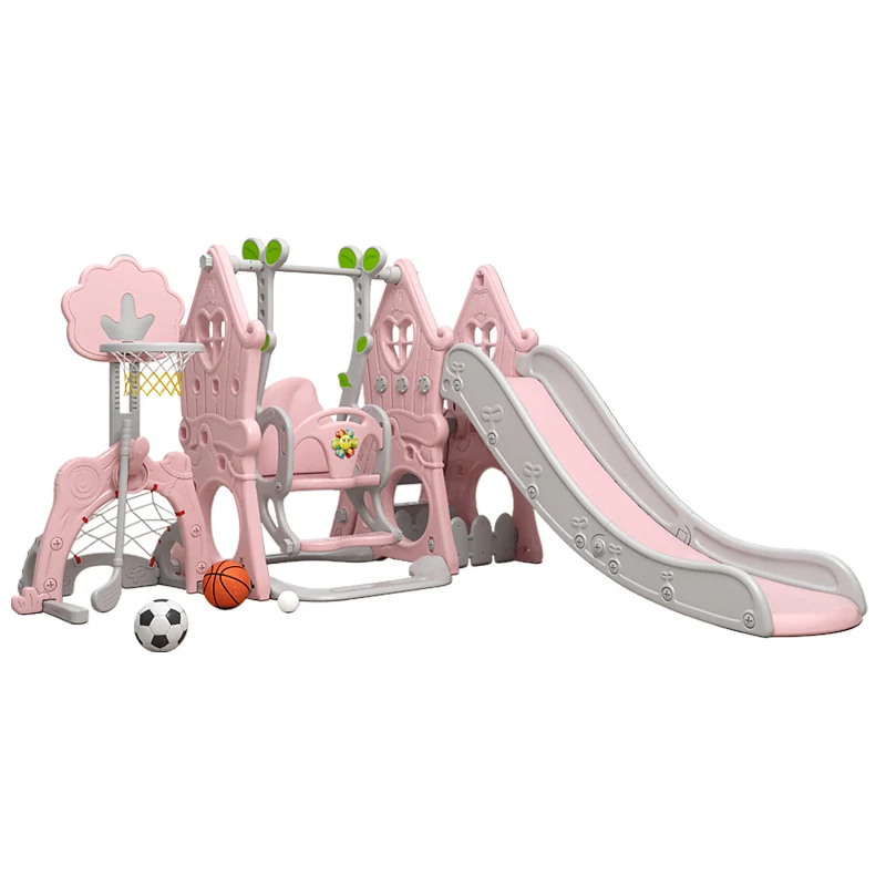 

children high quality indoor playground kids sliding toys plastic slide pool and swing set, Pink,blue