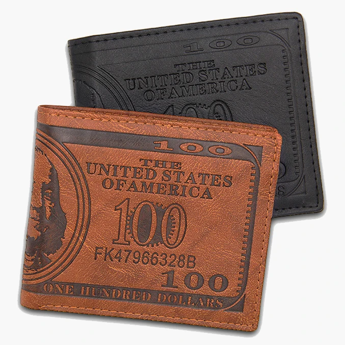 

2021 Hot Selling Vintage Usd 100 Dollar Embossed Pu Leather Men'S Vintage Coin Wallet Waterproof Wear-Resistant Vintage Wallet, Brown/black