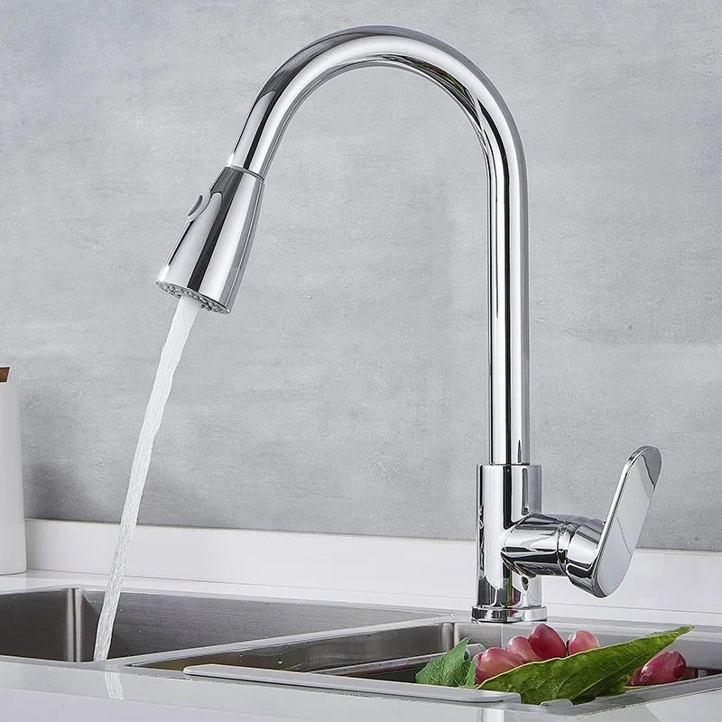 
Preferential brass pull out sink faucet rotatable electroplated kitchen mixer tap 