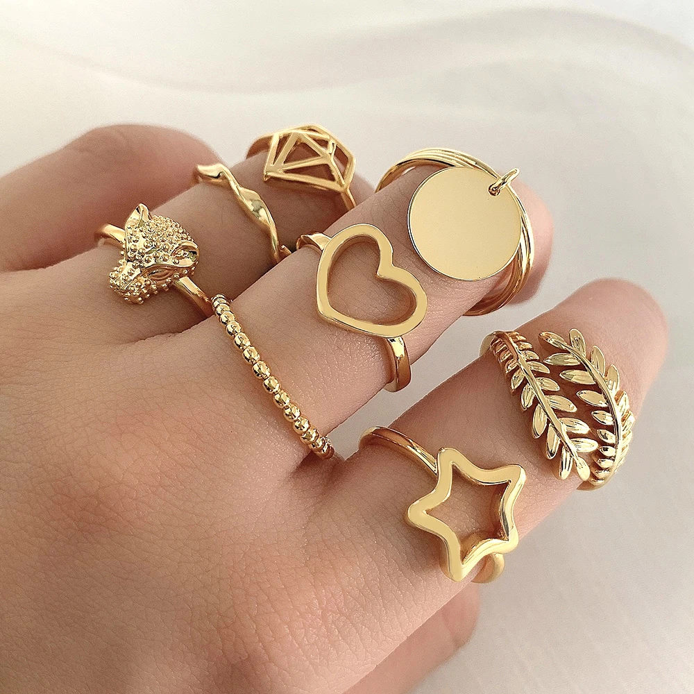 

Minimalist jewelry anillos 925 silver Gold Plated ring set