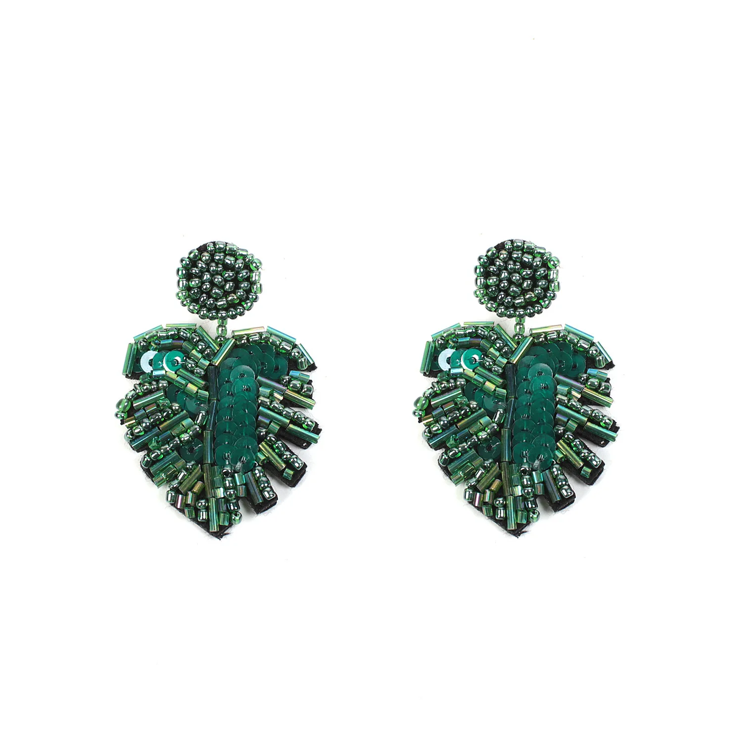 

Creative Big Sequin Plant Palm Leaf Earrings Seed Bead Monstera Earring