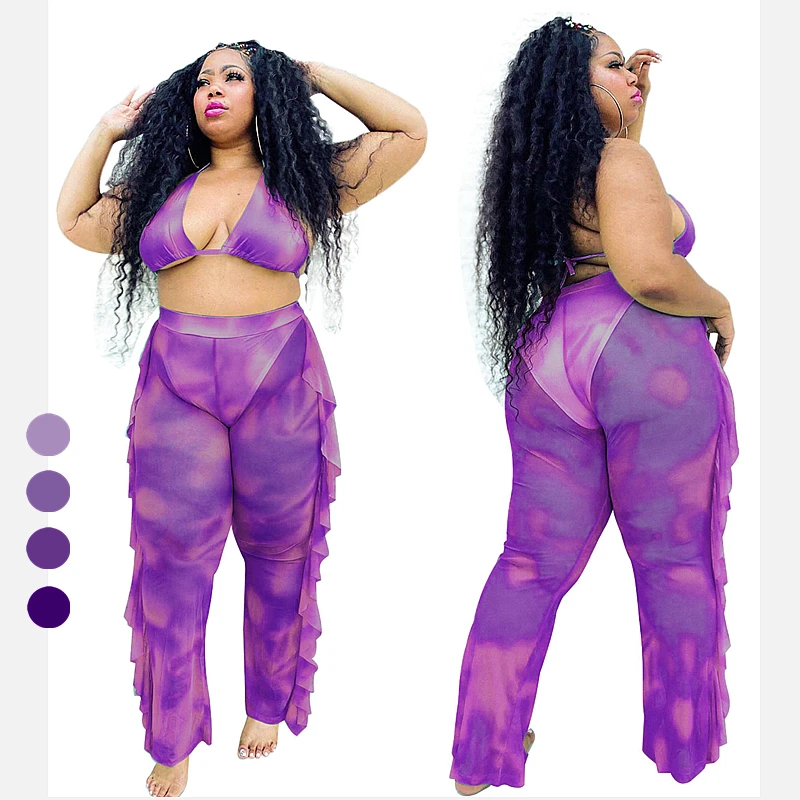 

Fashion hot sale plus size fat women sexy bikini and see-through pants two-piece sets and panty beach style, 6 color