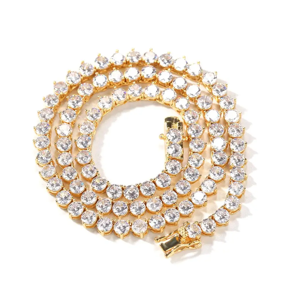 

Iced Out Jewelry 3mm  Bling Bling Mossinate Three Prong Flaw Diamond Tennis Choker Chain Necklace, Silver/gold/pink