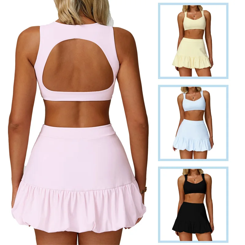 2025 Lightweight Hollow Back Yoga & Tennis Skirt Set