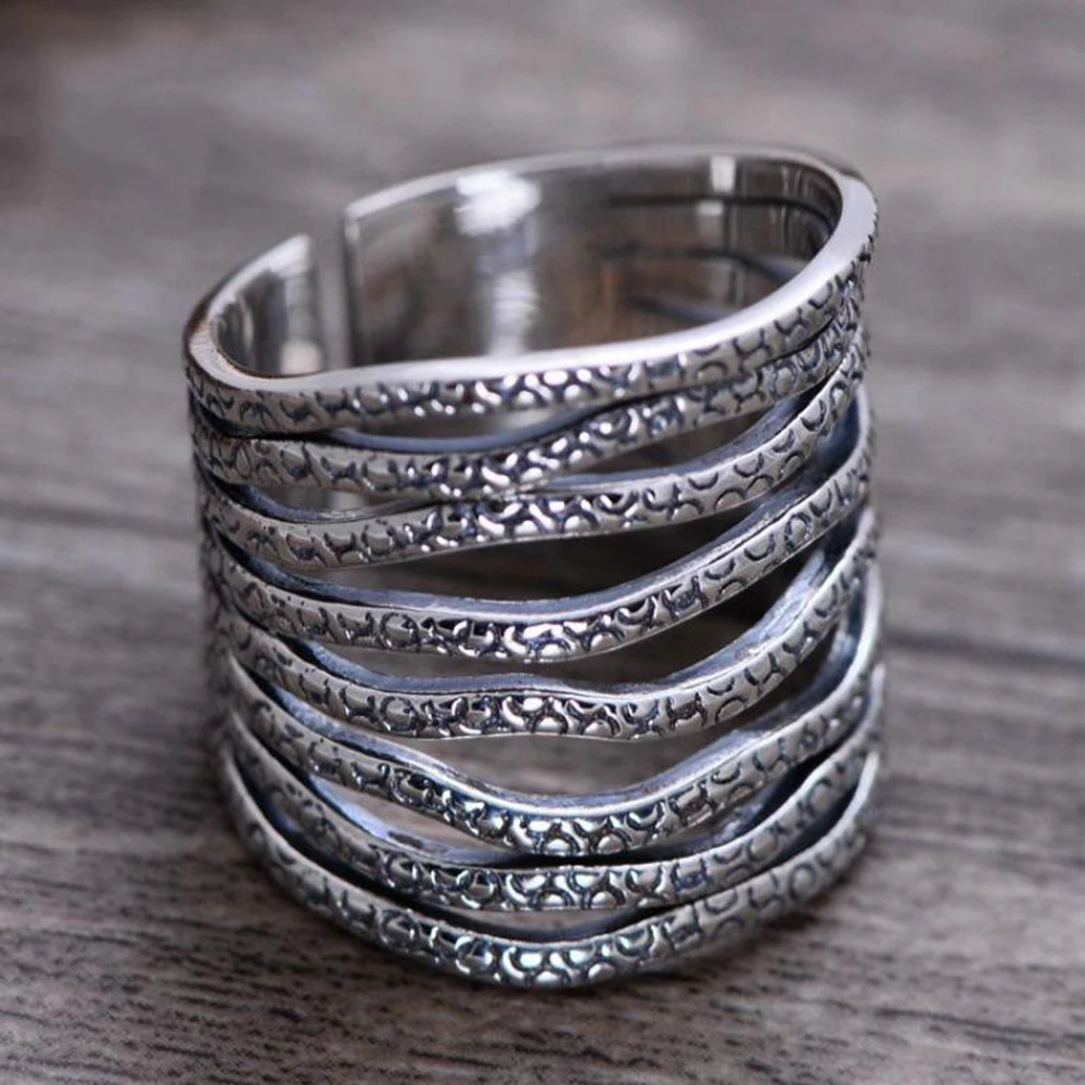 

Stack Rings Sterling Silver 925 For Women Creative PatternReal Hollow Design Adjustable Vintage Large Rings Elegant Jewelry