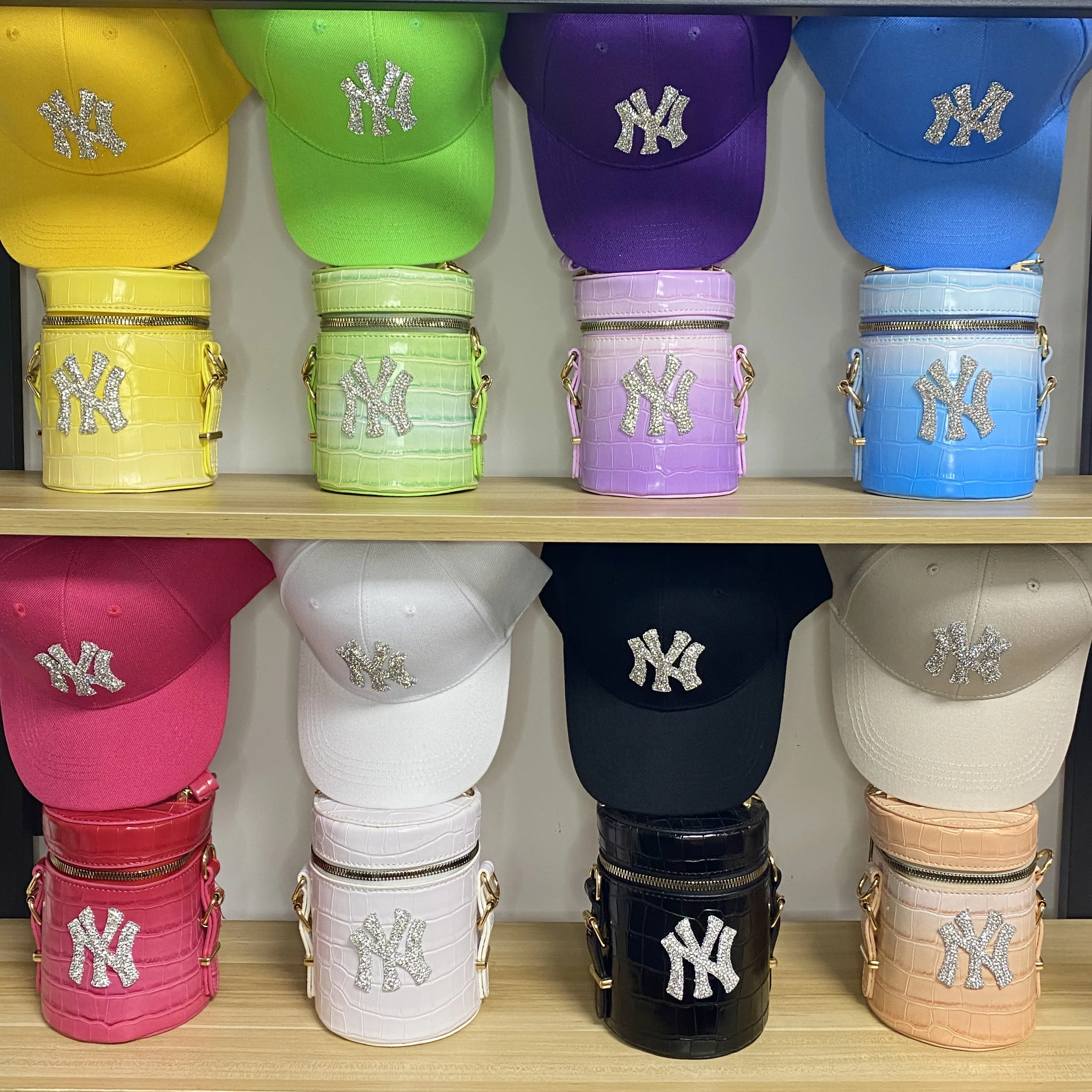 

2021 new arrival NY bucket purse and hat set woman summer handbag ny diamonds handbag mini kid purse New York bucket purse, 8 colors