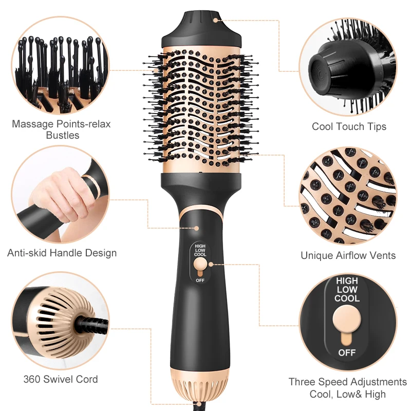 

Professional 1000W Hot Ceramic 3 In 1 One Step Blow Hair Dryer straightener And Styler Rotary Volumizer Electric Hot Air Brush