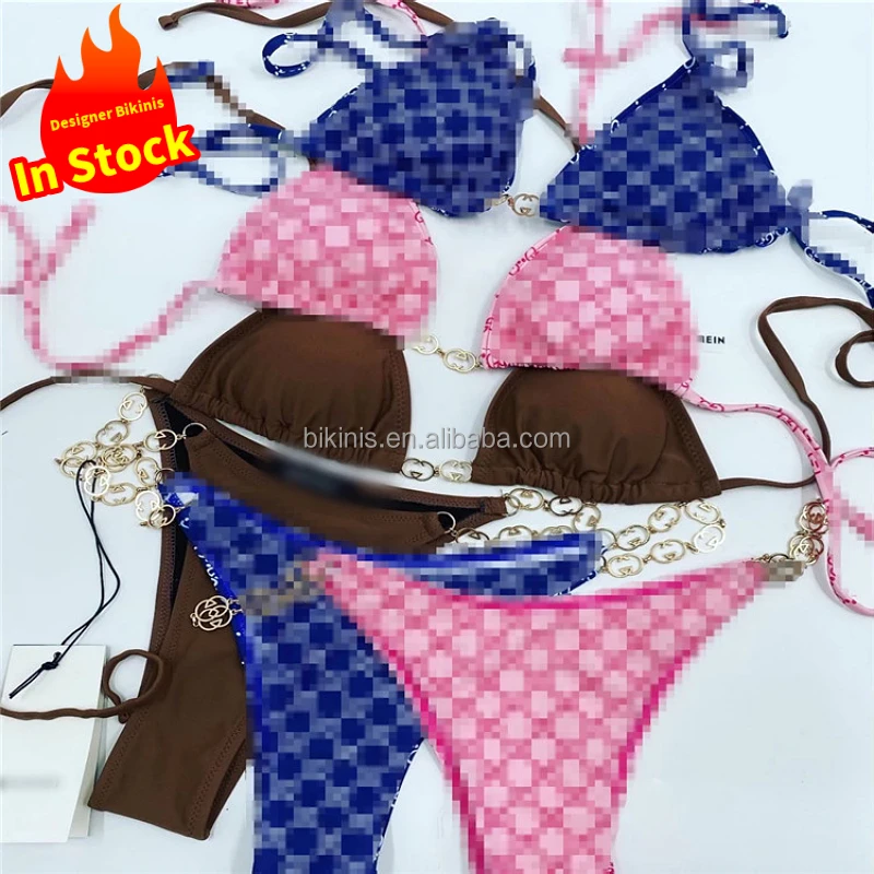 

2021 Sexy Luxury Bathing Suits Swim G Chain Bikini Custom Women Inspired Designer Swimsuits Famous Brands Swimwear, Picture showed