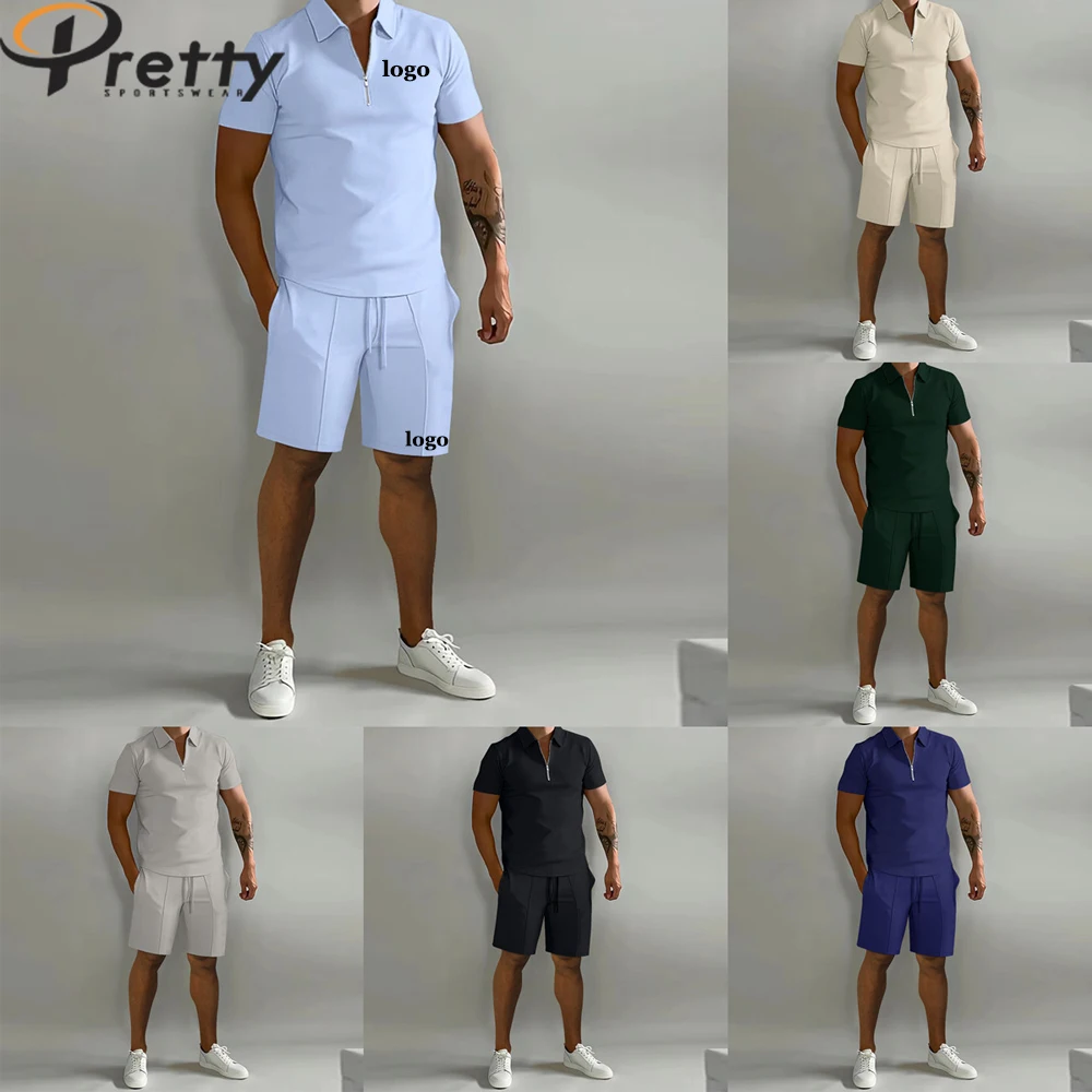 2023 Summer S-3XL Men's Tracksuit Casual Short Sleeve Zipper Polo Shirt Shorts Sets For Men Casual Streetwear 2-piece Suit