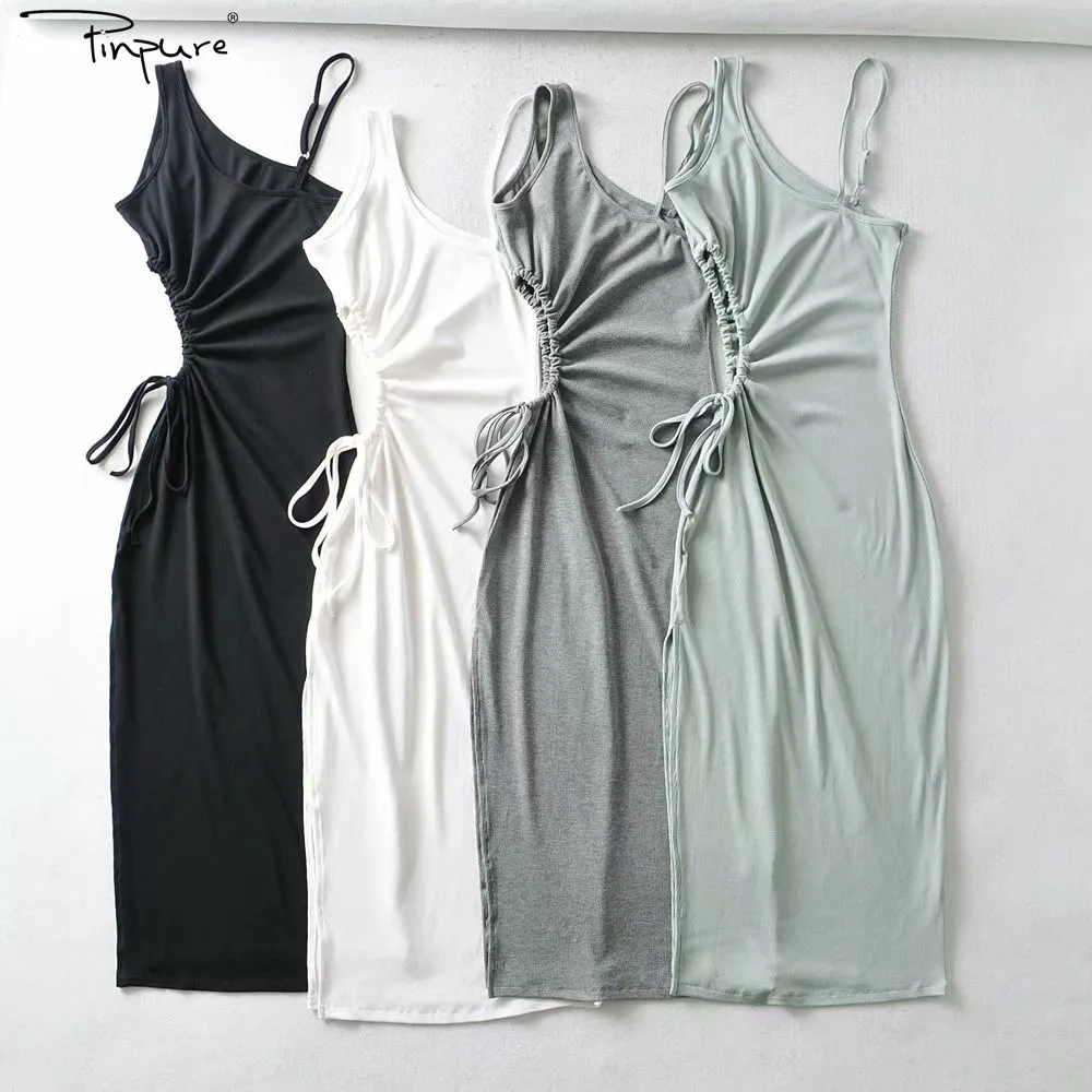 

R40082S New fashion solid color slim drawstring mini dress, White.gray.green.black