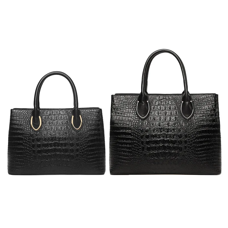 

Factory new design Crocodile handbag women High quality pu leather waterproof tote bag wholesale, Black