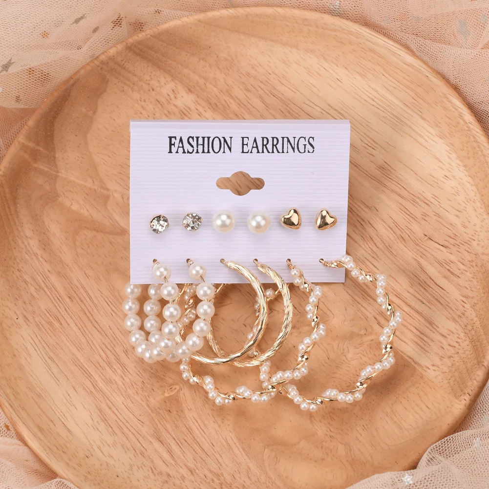 

Women 2021 New Brincos Fashion Jewelry Finetoo Acrylic Pearl Earrings Mixed Designs Leopard Tassel Stud Earrings Set, Gold plated