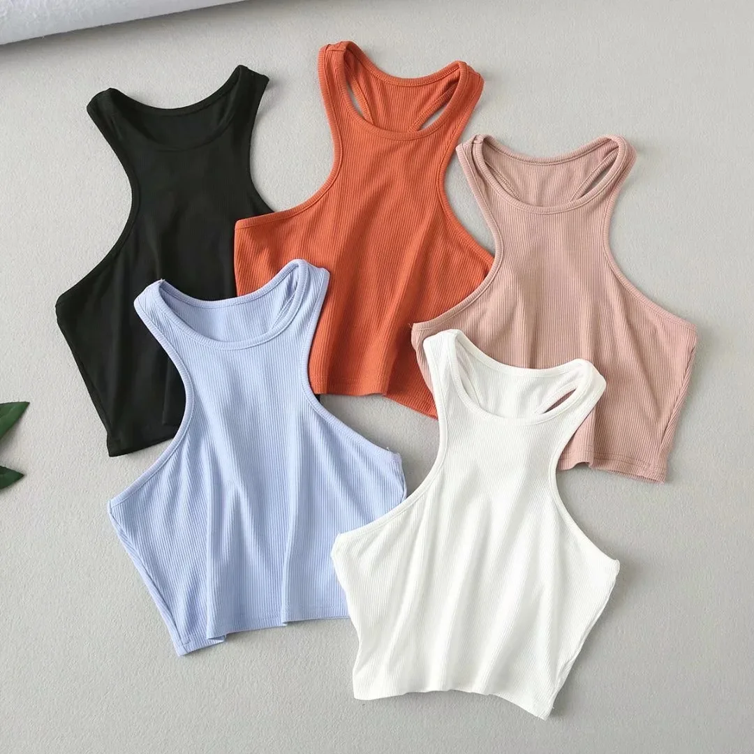 

Casual Sexy Summer Sleeveless Ribbed Basic Racer Vest Crop T Shirt Knit Tank Top