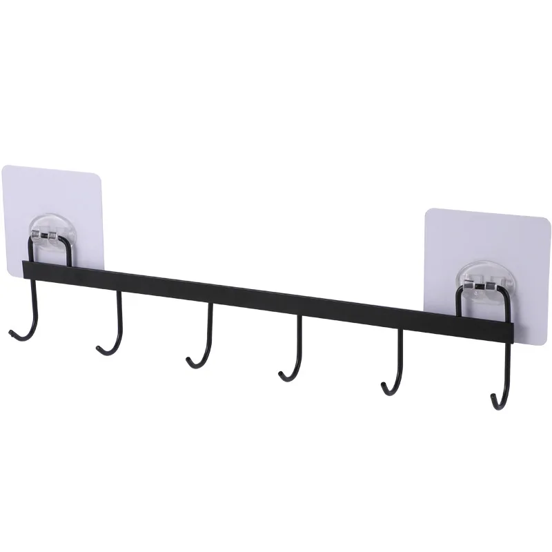 

Kitchen Bathroom Hanger Clothes Row Hook Ironwork Household Wall Sticky Hooks Door Hook Free Punching Glue Installation