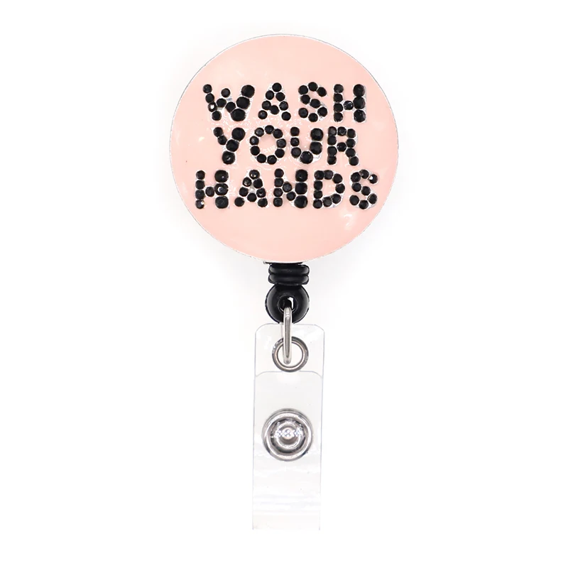 

Pink Enamel WASH YOUR HANDS Retractable Medical Series Badge Holder Protective Awareness ID Badge Reels