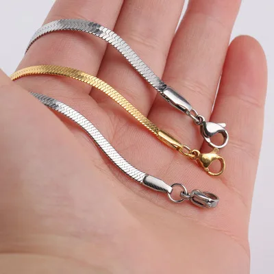 

New Stainless Steel Gold Plated Bracelet Flat Snake Bone Chain Stainless Steel Charm Bracelet