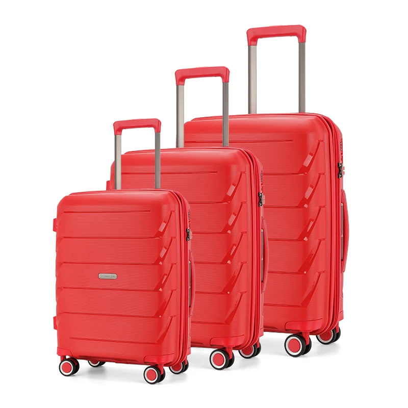 

Custom logo printing luggage sets PP hard shell suitcase set travel trolley carry-on luggage bag, Red or customized color