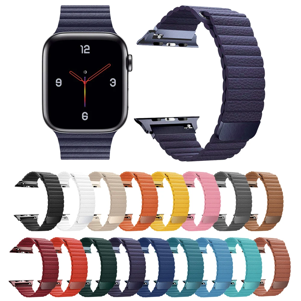 

Tschick For Apple Watch Band 44/42mm 40/38mm, Strong Magnetic Leather Loop Replacement Strap Wristband for iWatch Series 4/3/2/1, Multi-color optional or customized