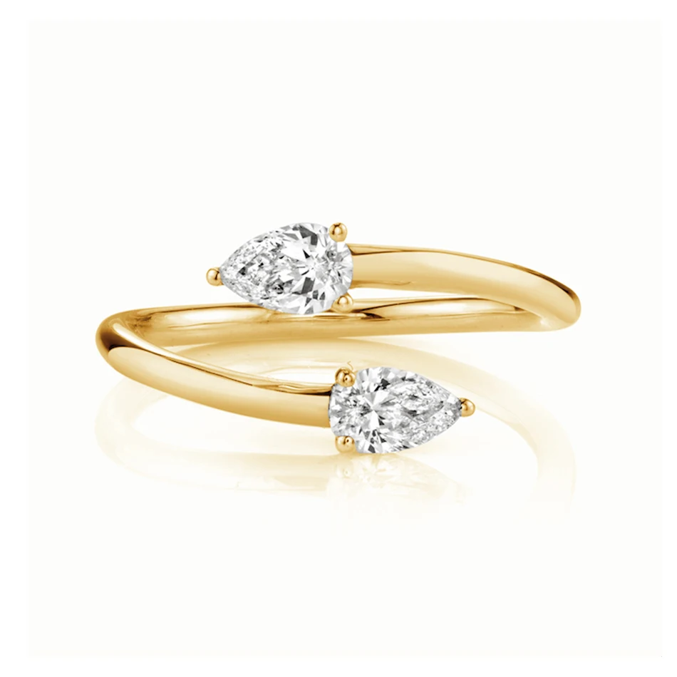 

wholesale ring supplies 925 sterling silver jewelry 18k gold plated adjustable plain two stones claw ring