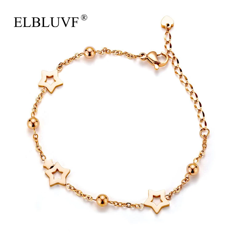 

ELBLUVF 2020 New Korean Style Stainless Steel Rose Gold Plated Fashion Star And Heart Bracelets For Women