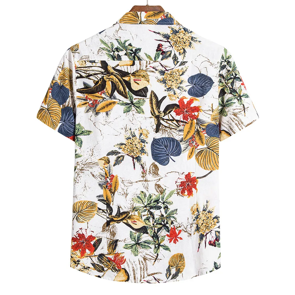 Plus Size 5XL Linen Chinese Style Pattern Man Summer Hawaii Floral Button Up Tops Mens Aloha Shirts 2020
