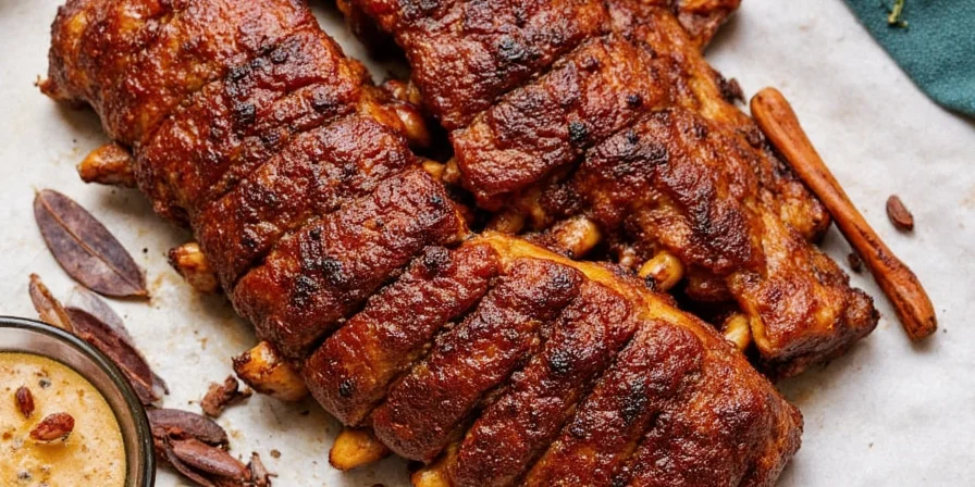 Platter of slow oven ribs with various spice pairings