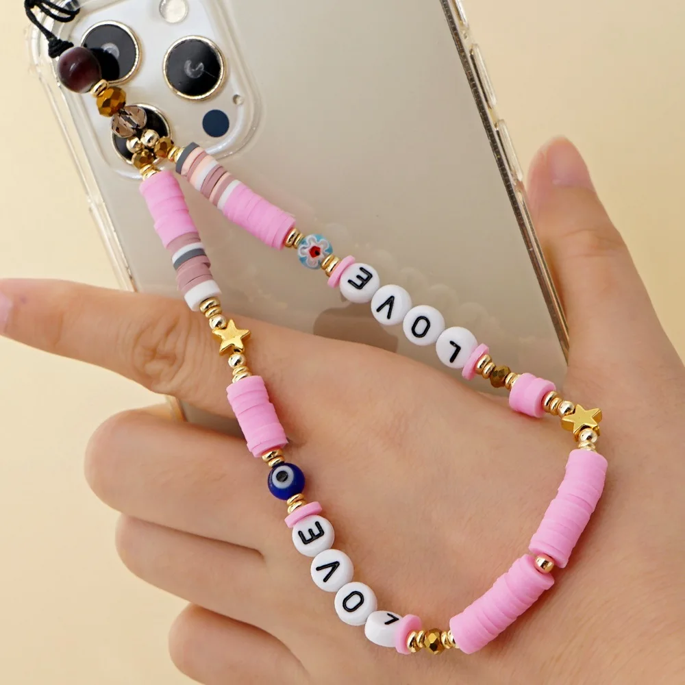 

High quality mobile phone security chain , Fashion glass pearl beaded phone chain