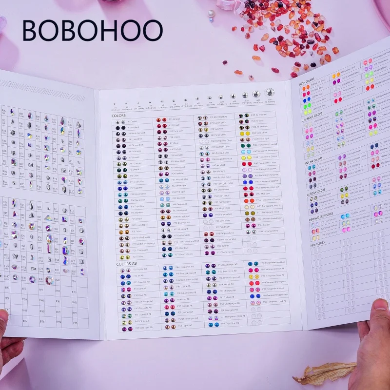 BOBOHOO Non Hot Fix Rhinestones Color Chart Nails Glass Rhinestones for Decorations Stones Crystals Flatback Art Over 400 Colors