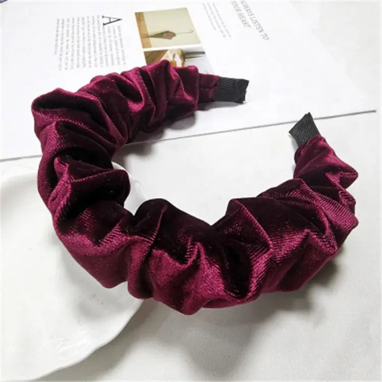 

New Style Velvet Headband Retro Pleated Solid Color Headband Casual Women's Hair Band, Picture