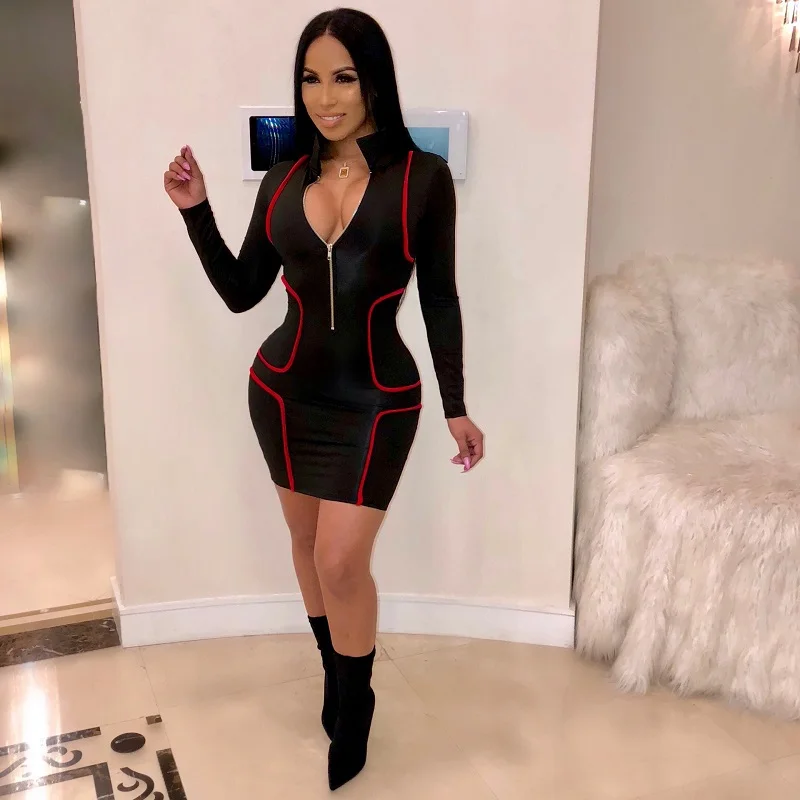 

2021 Winter Hot Selling Hot Fashion V-neck Mid Skirt Women's Sexy One-piece Dress In Europe And America, Different colors and support to customized