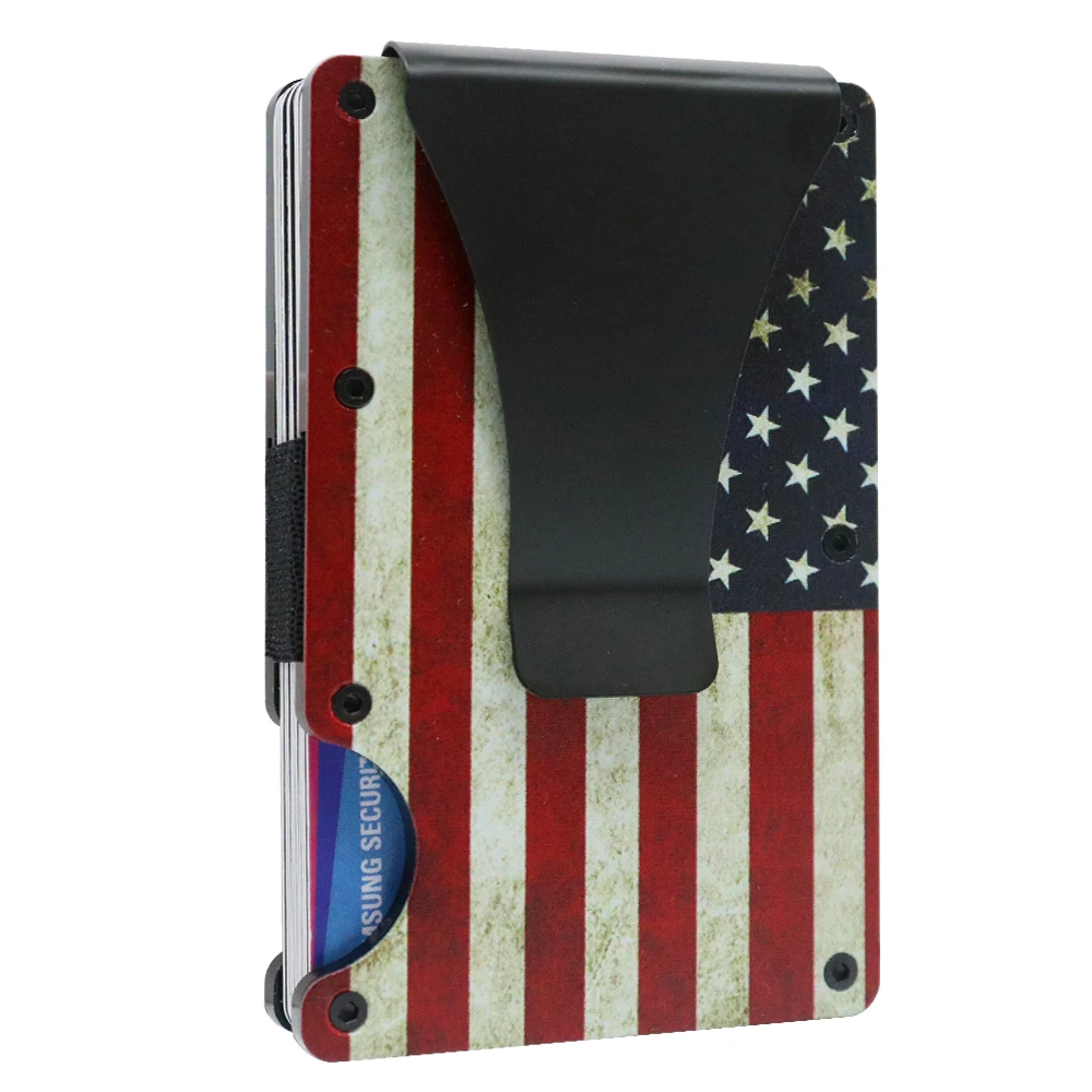 

Retro US Flag Printing Slim Minimalist RFID Blocking Men Wallet OEM Printing Wallets Mens Easily Removable Card