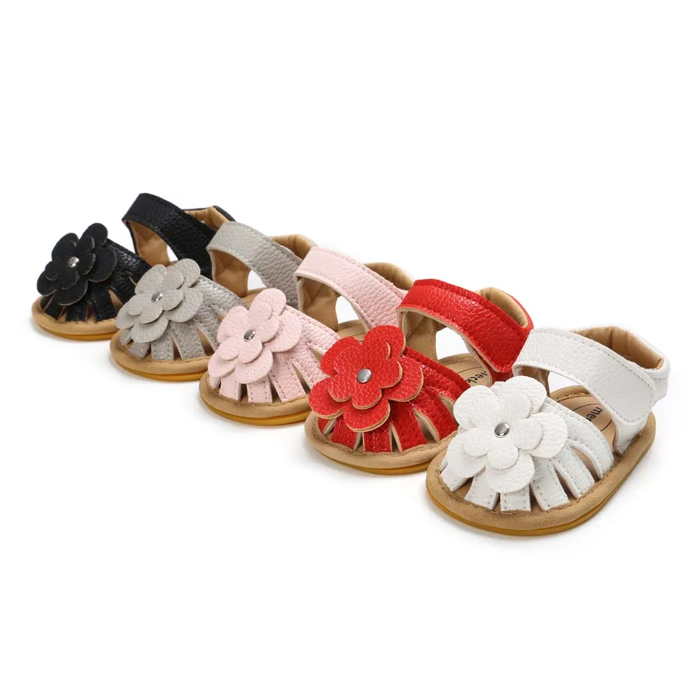 

Low MOQ Cotton fabric outdoor Bowknot Slipper Newborn summer baby sandals for girl