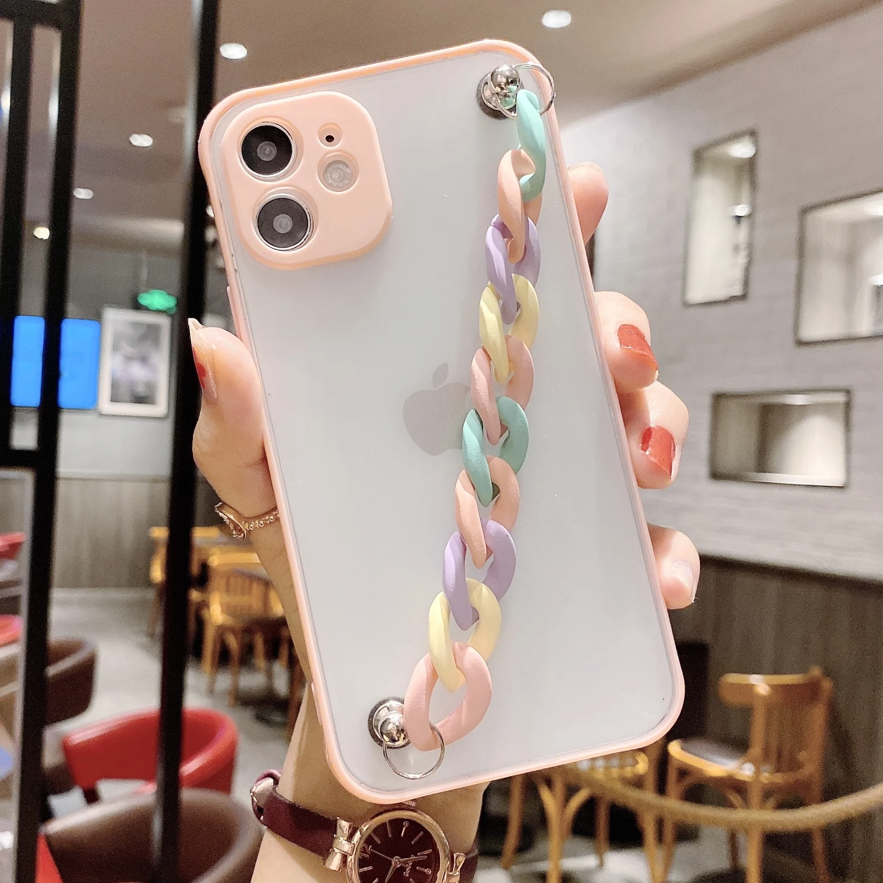 

New Hot seller Fashion Matte transparent Rainbow bracelet cell Phone Case For Iphone 12 11 pro max XR XS 7 8 Case