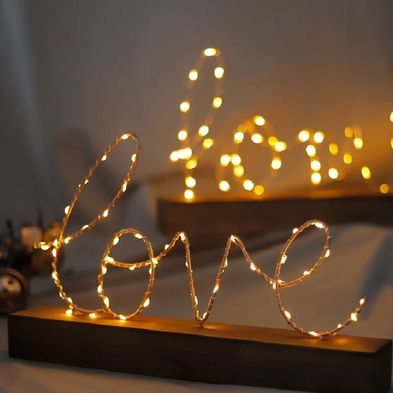 

Love Letter Iron Art Wood Model with Light Shop Table Lamp Crafts Birthday Decoration Light LED Home Decor